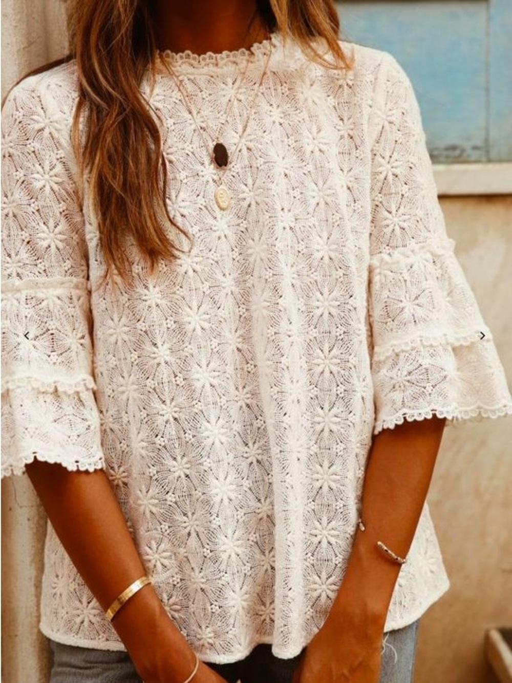 Sézane Ethel Lace Floral Eyelet blouse in white